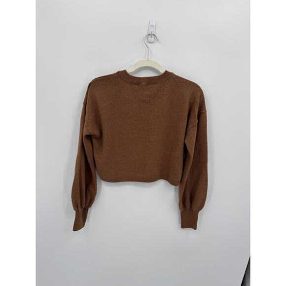 A Loves A Brown Cropped Merino Wool & Cashmere Blend V-neck Sweater Size XS - Picture 3 of 5